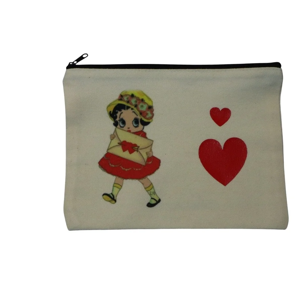 Betty Boop Heart Black Zipper Canvas Pouch Handmade Makeup‎ Bag